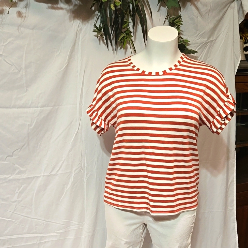 Red and White Striped Women's Top